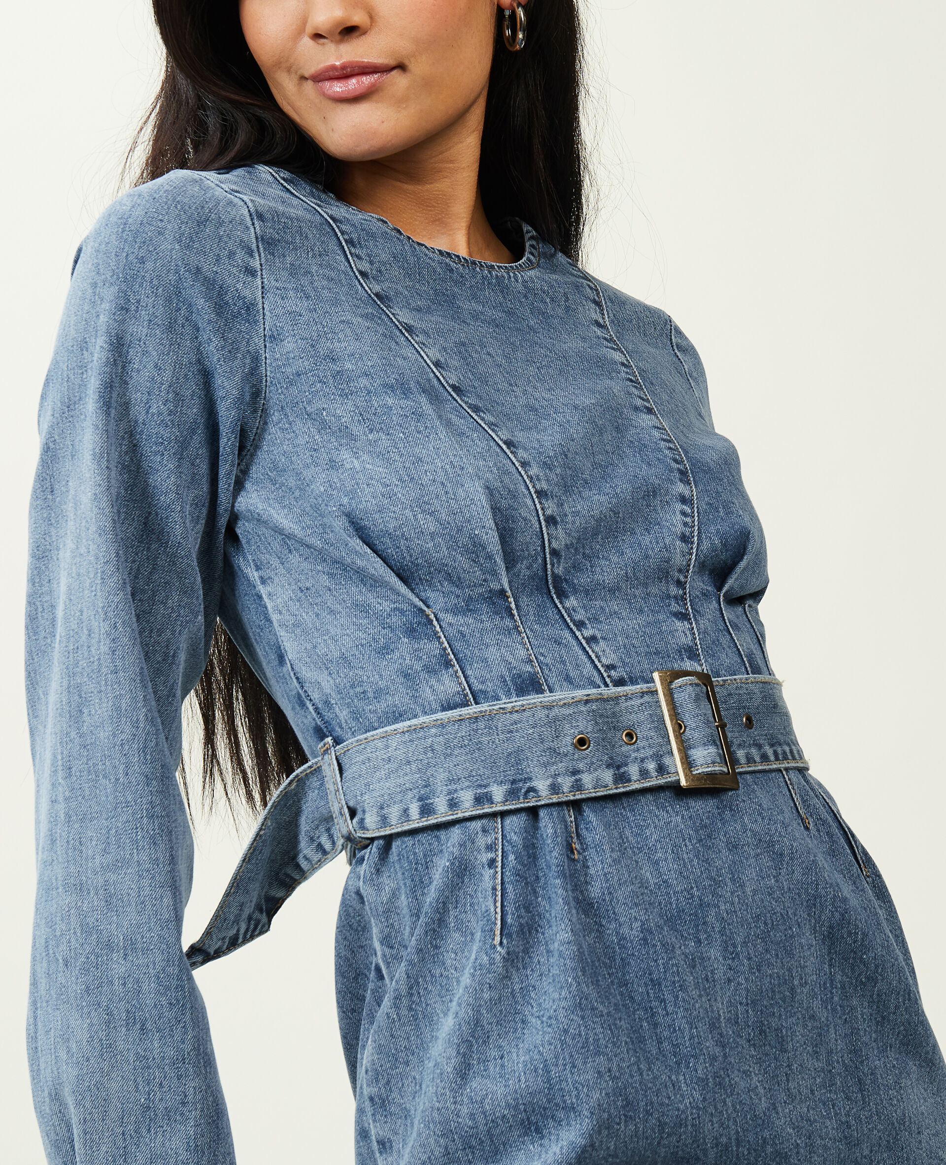 Robe en jean avec ceinture - Bleu
