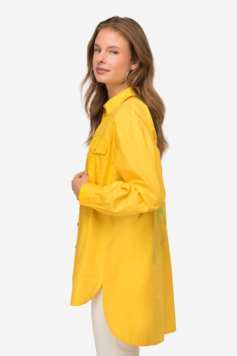 Hemdbluse, Hemdkragen, gerundeter Saum, Langarm