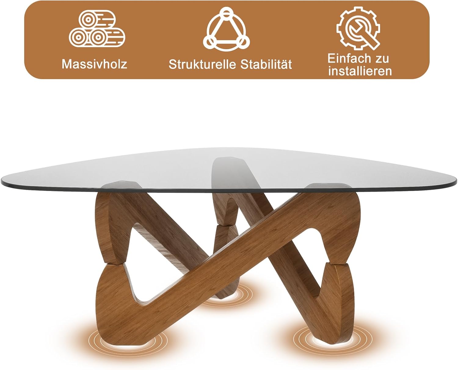 TWSOUL Dreieckiger Couchtisch aus Glas, Modern Wohnzimmertisch, Durchsichtig Couchtisch mit Holz Base, Ausgefallene Kaffeetisch für Wohnzimmer (Grauschwarz)