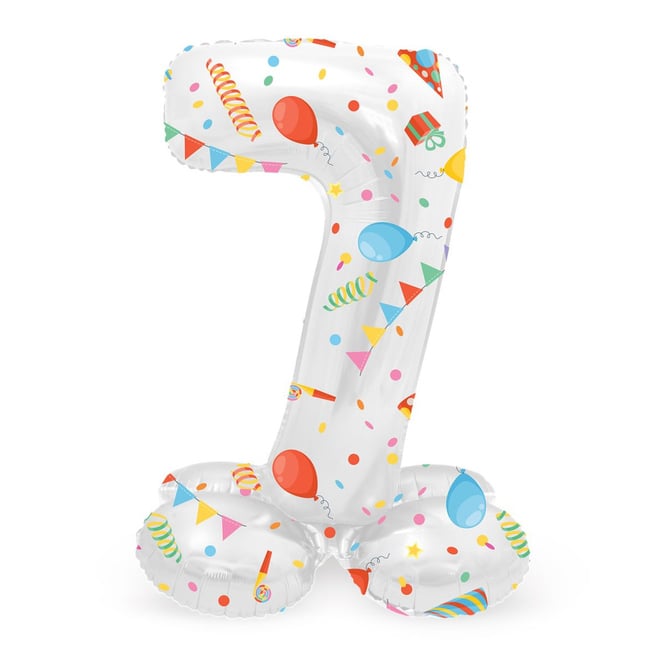 Folienballon - 7 - selbststehend - Joyful - weiß/bunt - ca. 72 cm hoch