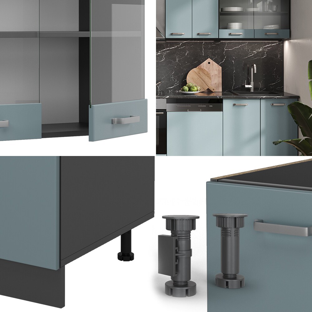 Vicco Küchenzeile R-Line Solid Anthrazit Blau Grau 300 cm modern Küchenschränke Küchenmöbel