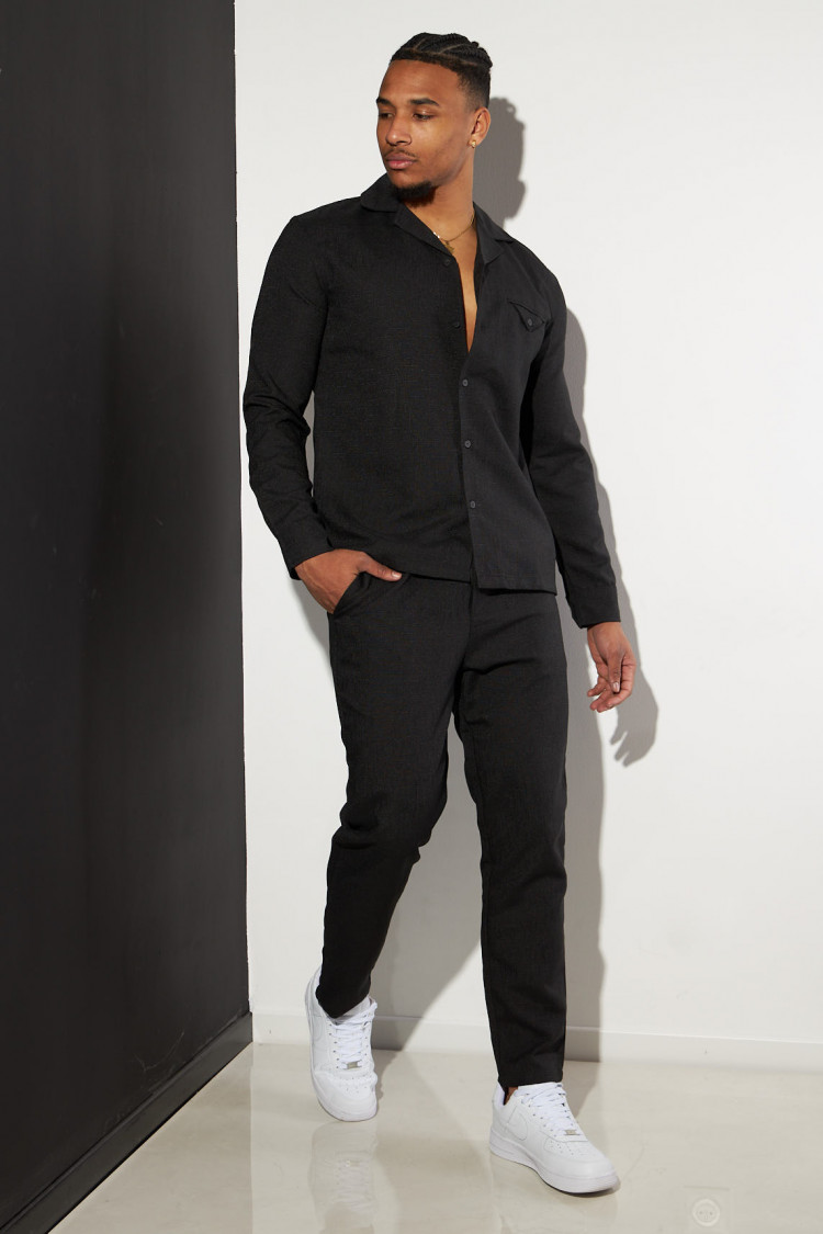 Ensemble 2 pièces chemise + pantalon chiné noir