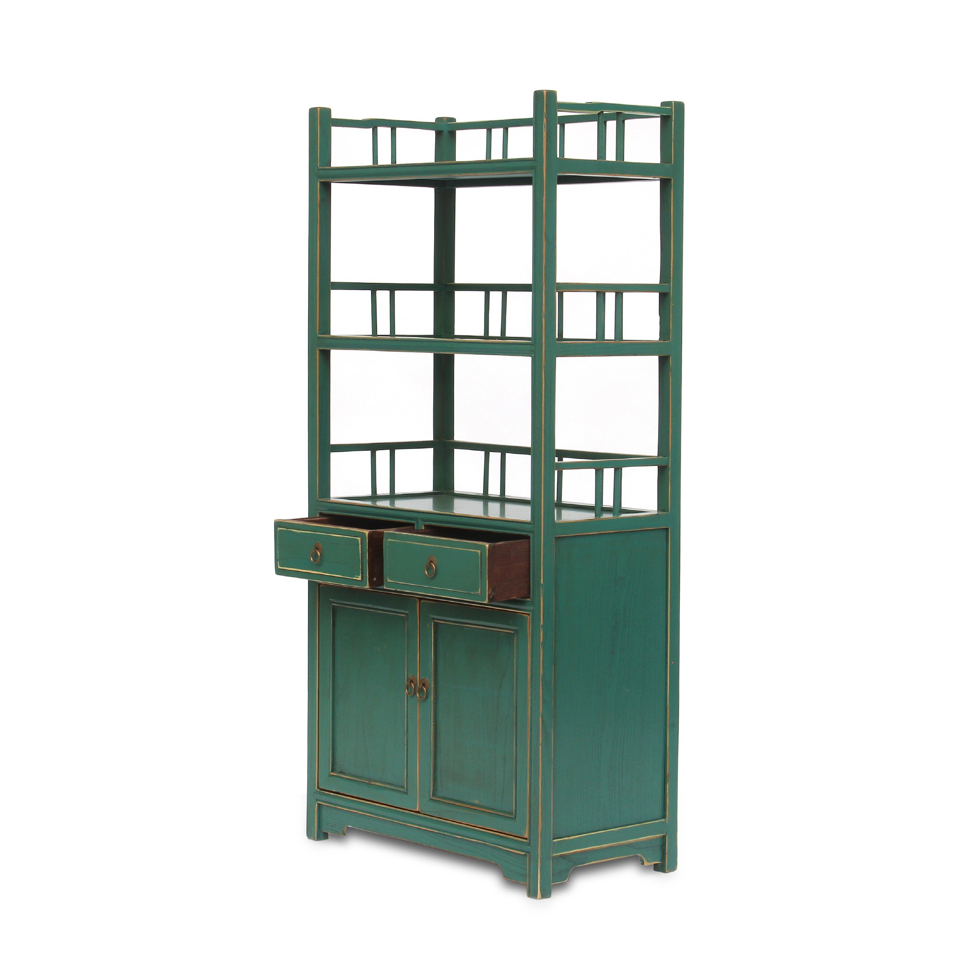 Bücherregal, 2 Schubladen, 2 Türen, türkis, T 33 cm, B 60 cm, H 130 cm von fischer's lagerhaus