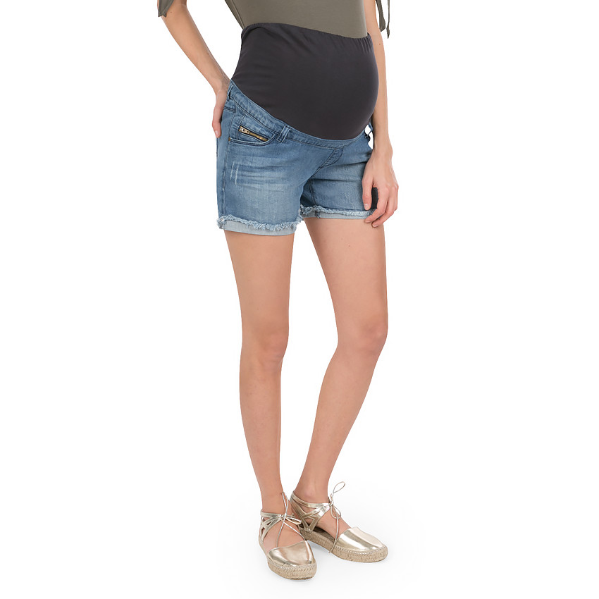 Short de grossesse en jean avec franges