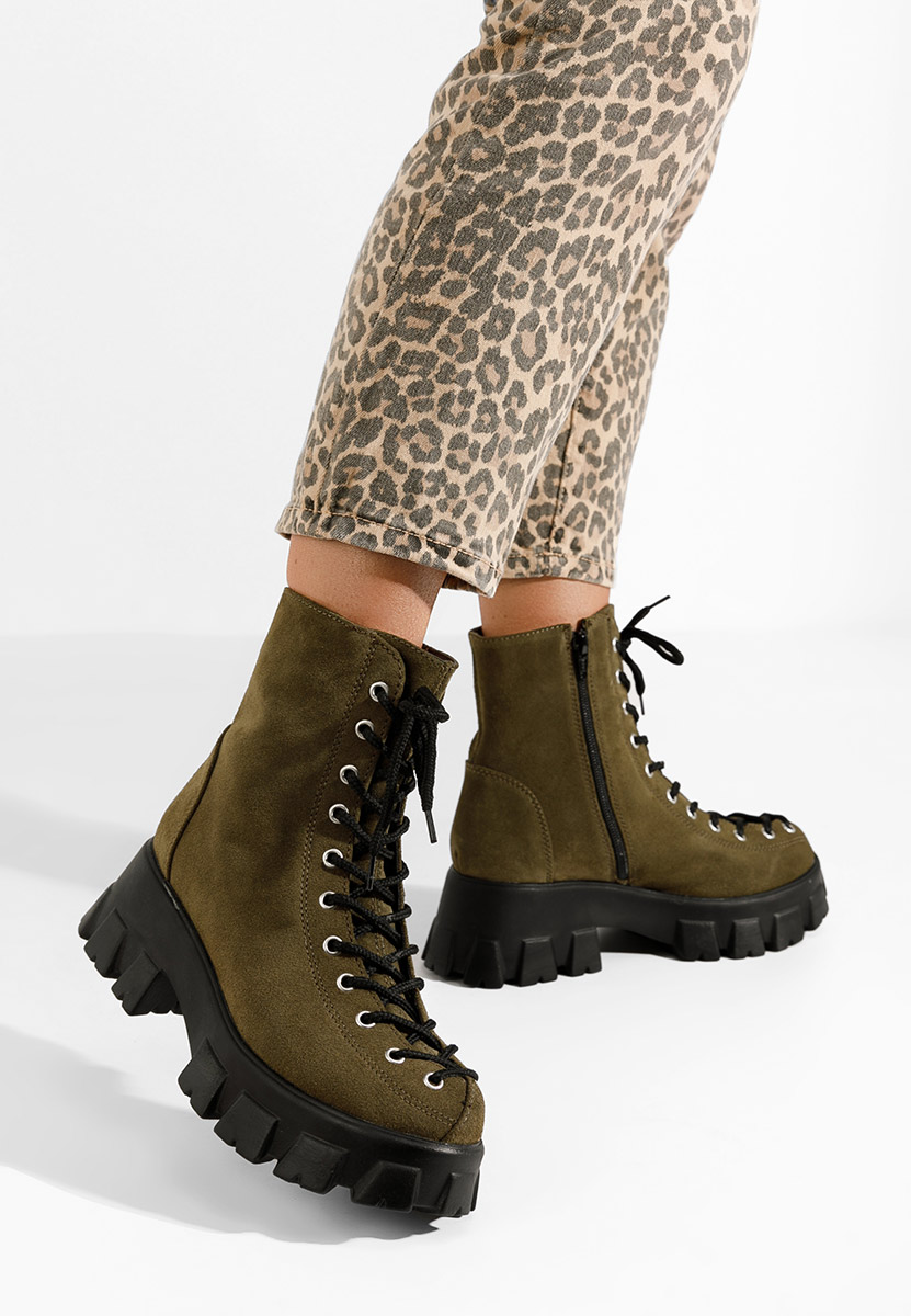 Bottines à lacets femme en cuir kaki Suneca V2