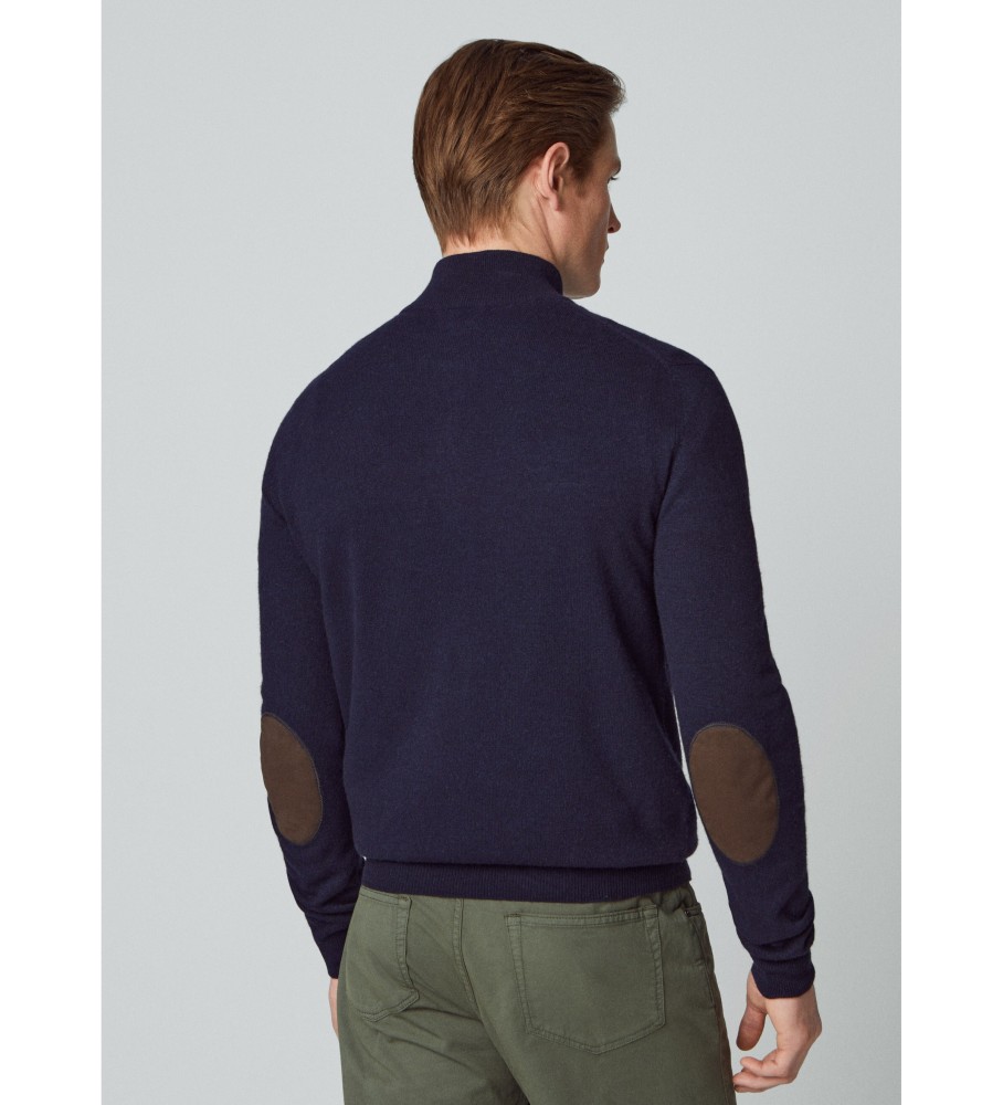 Hackett Jersey Merino Cash Mix Hzip azul marinho