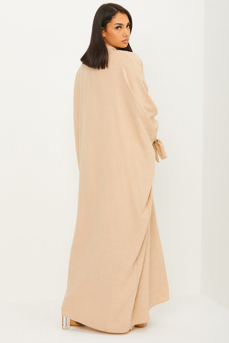 Ensemble effet lin 2 pièces kimono + robe beige