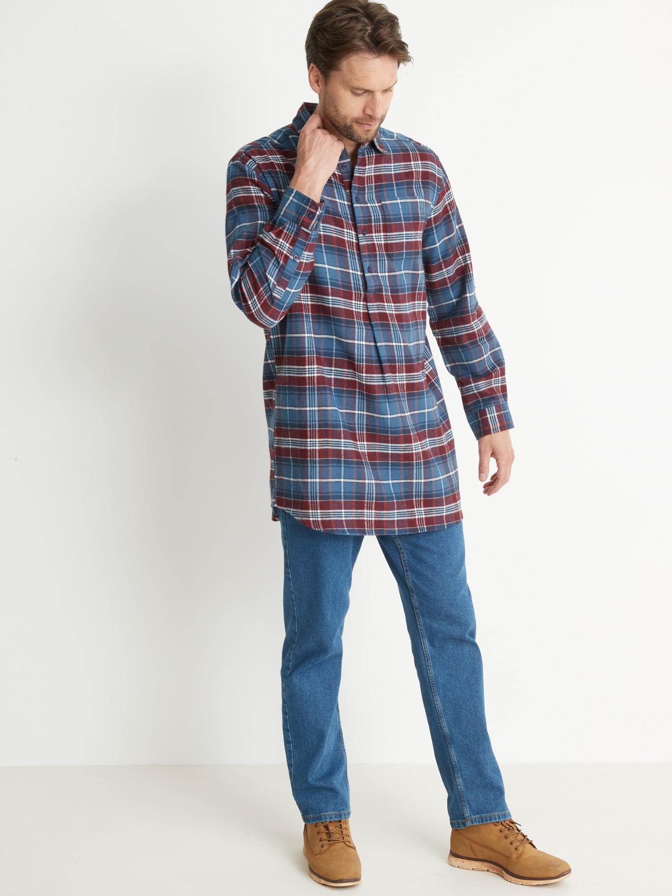 Chemise de travail extra longue flanelle
