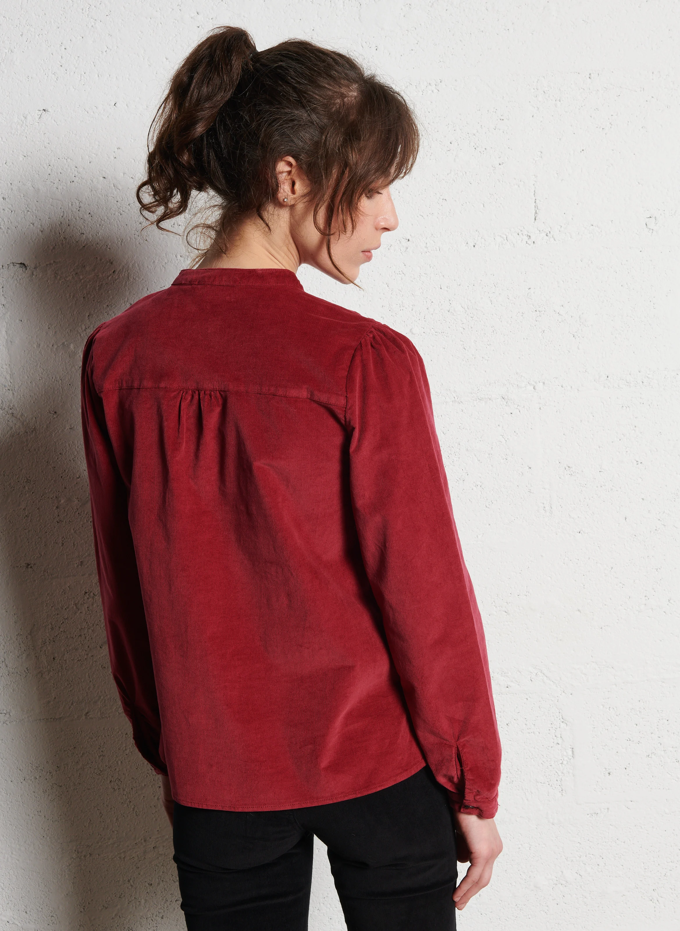 BLONDIE - Chemise col rond droite en coton mélangé | Rouge