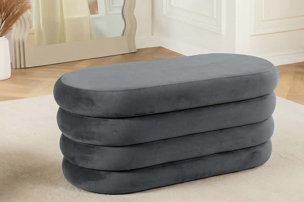 Extravagante Polsterbank VOGUE 85cm grau Samt Sitzbank mit Stauraum