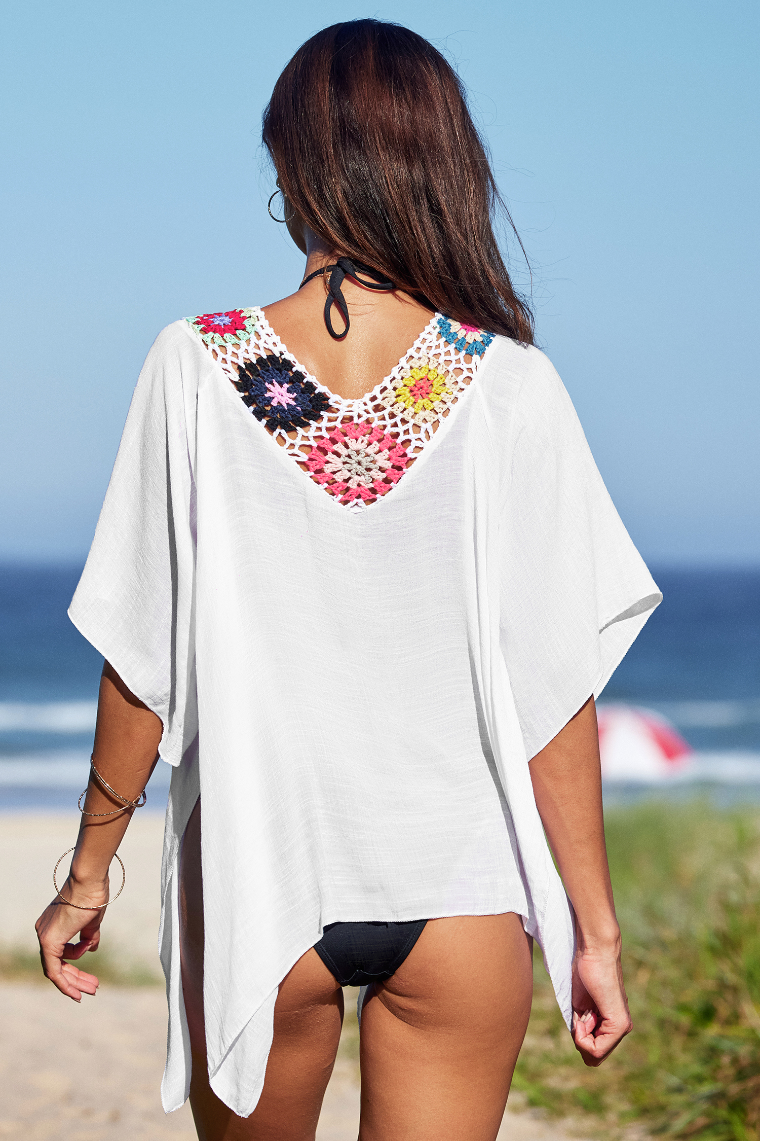 Robe cover up en crochet à fleurs