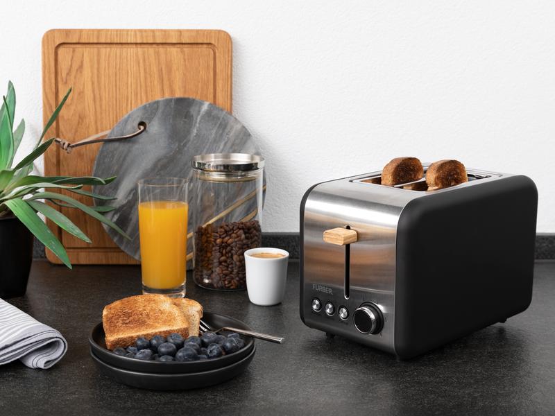 FURBER Toaster Chaplin Schwarz matt Gleichzeitiges Rösten von 2 Toastscheiben