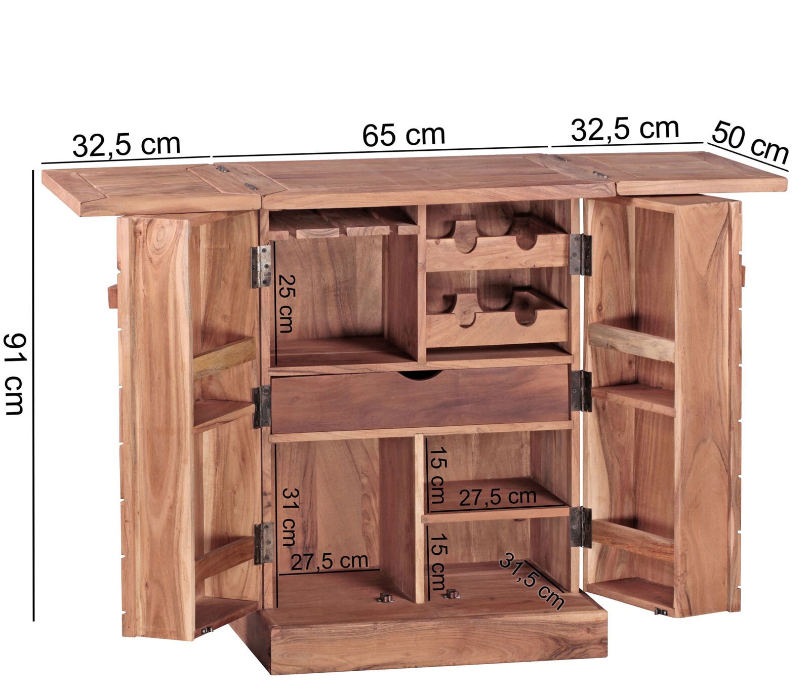 Barschrank LUCCA 65 x 91 cm Akazie massiv