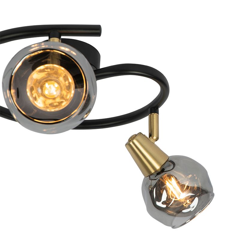 Plafondlamp zwart 44,5 cm met smoke glas 3-lichts - Vidro