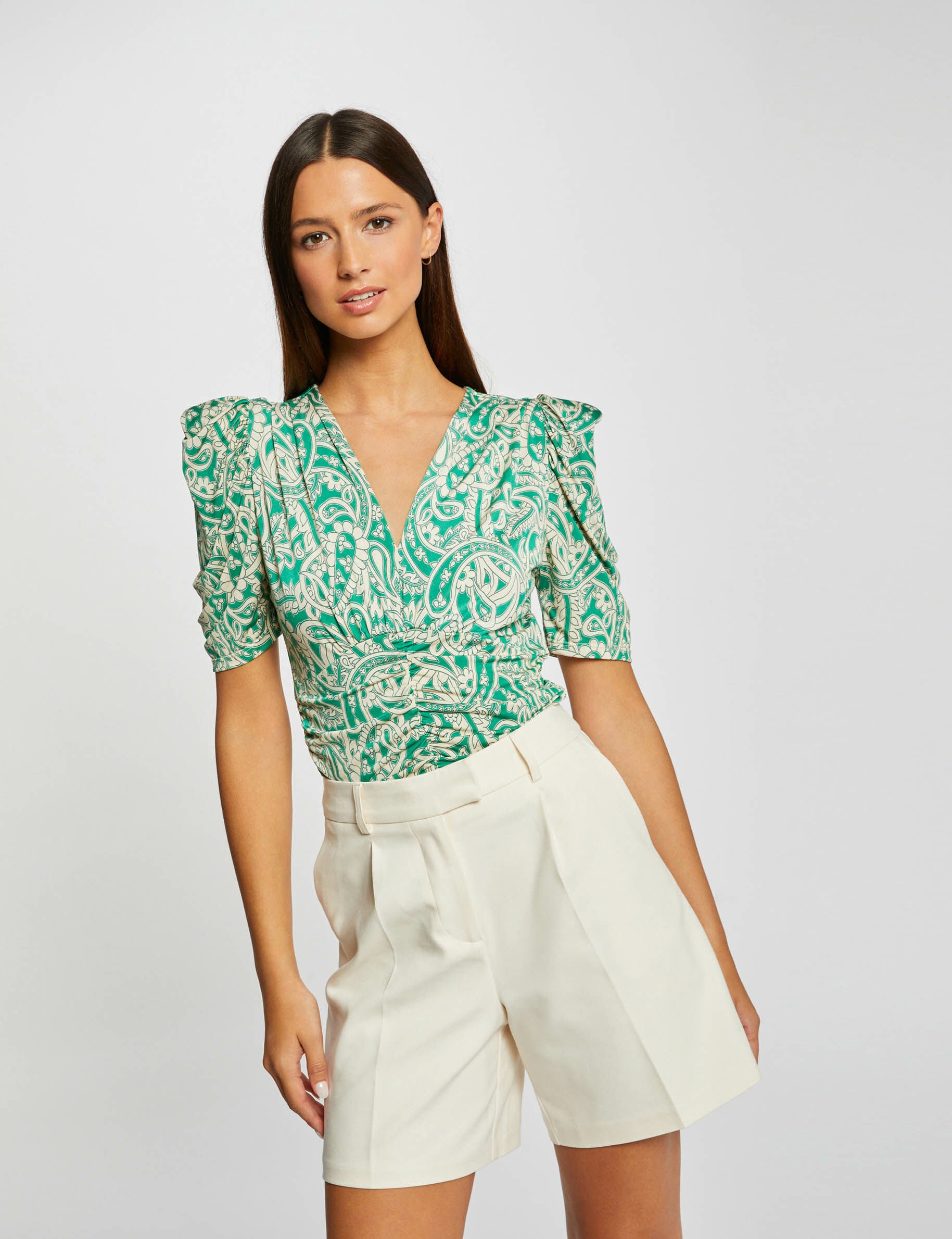 T-shirt manches courtes froncé imprimé multico femme - multico