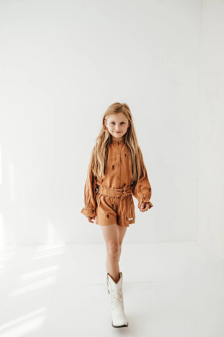 BAJE STUDIO camel baje studio blouse woven all-over embro blouse