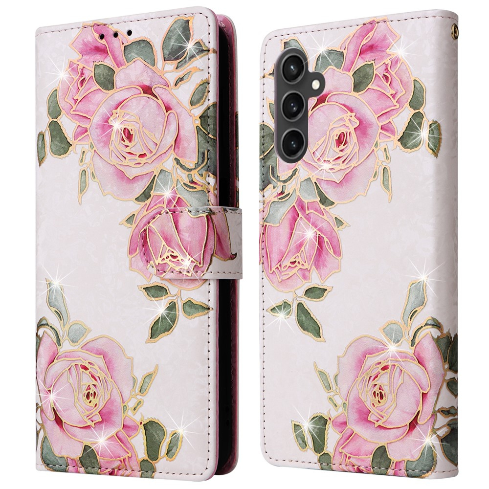 Samsung Galaxy S23 FE Leder Tasche mit Kartenfächer - Glitzer Rosen