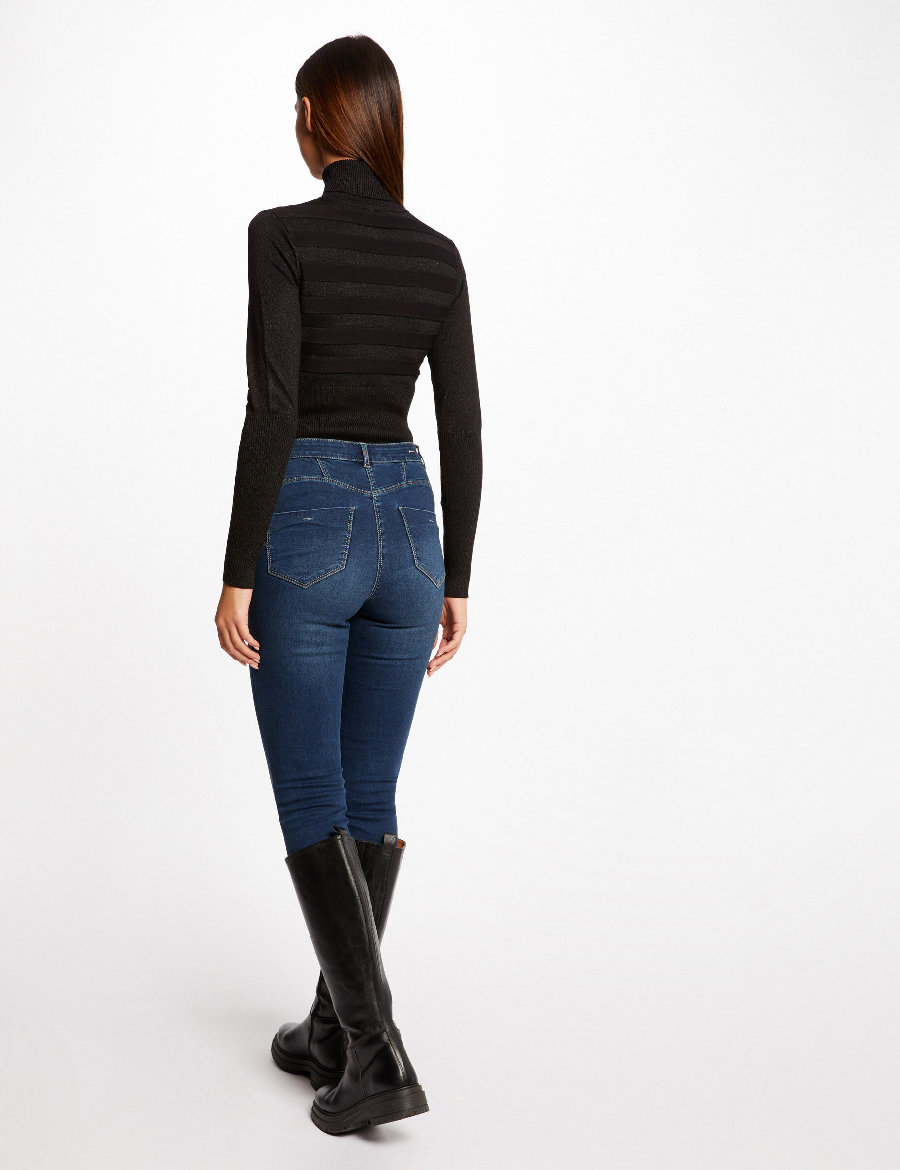 Pull manches longues à col roulé noir femme - noir