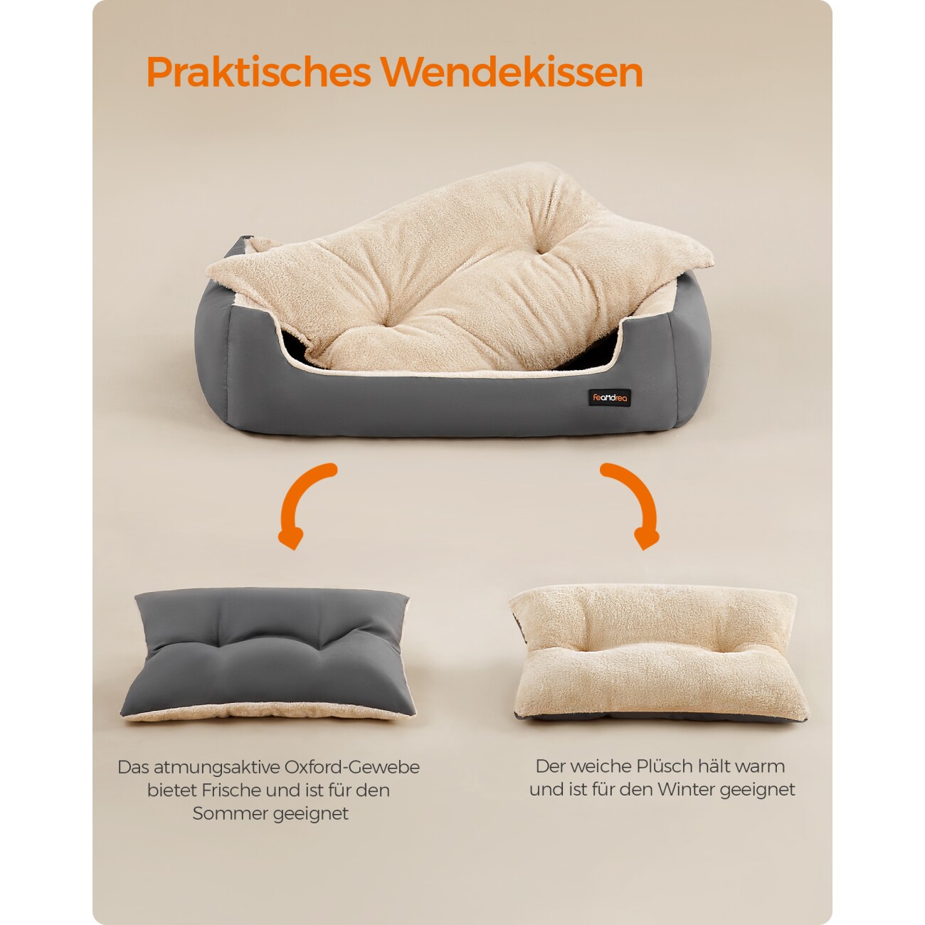 FEANDREA L-XL Hundebett, mit Wendekissen grau L