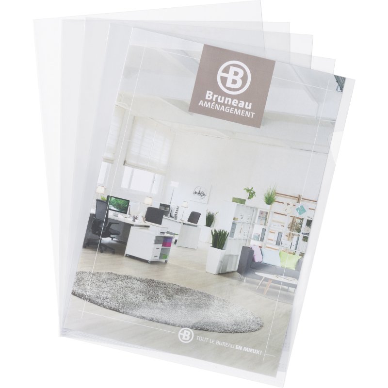 Pack 200 chemises coin plastique Bruneau A4 PVC 15/100e incolores + 100 offertes