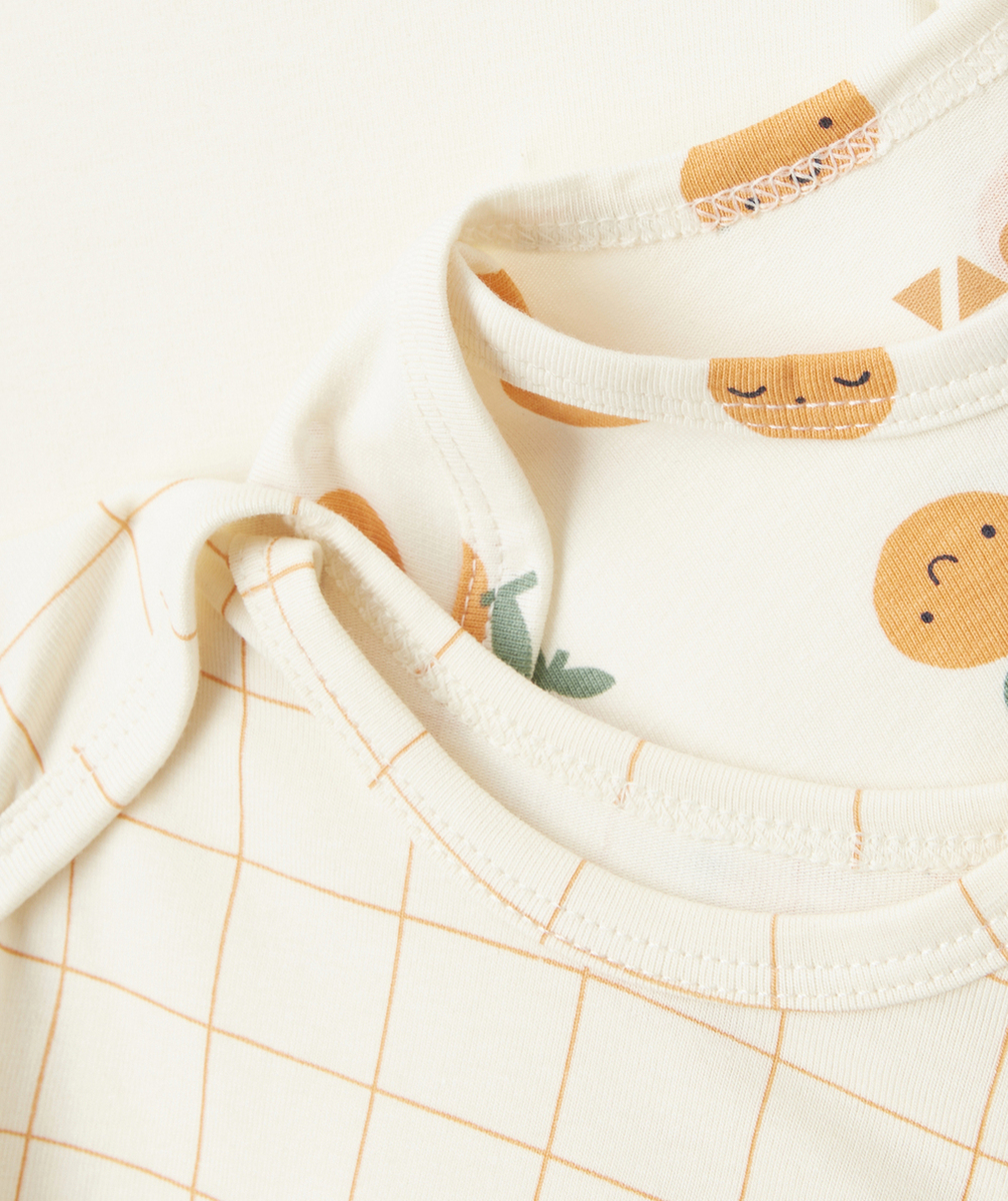 lot de 3 bodies bébé en coton bio uni et imprimé thème fruits