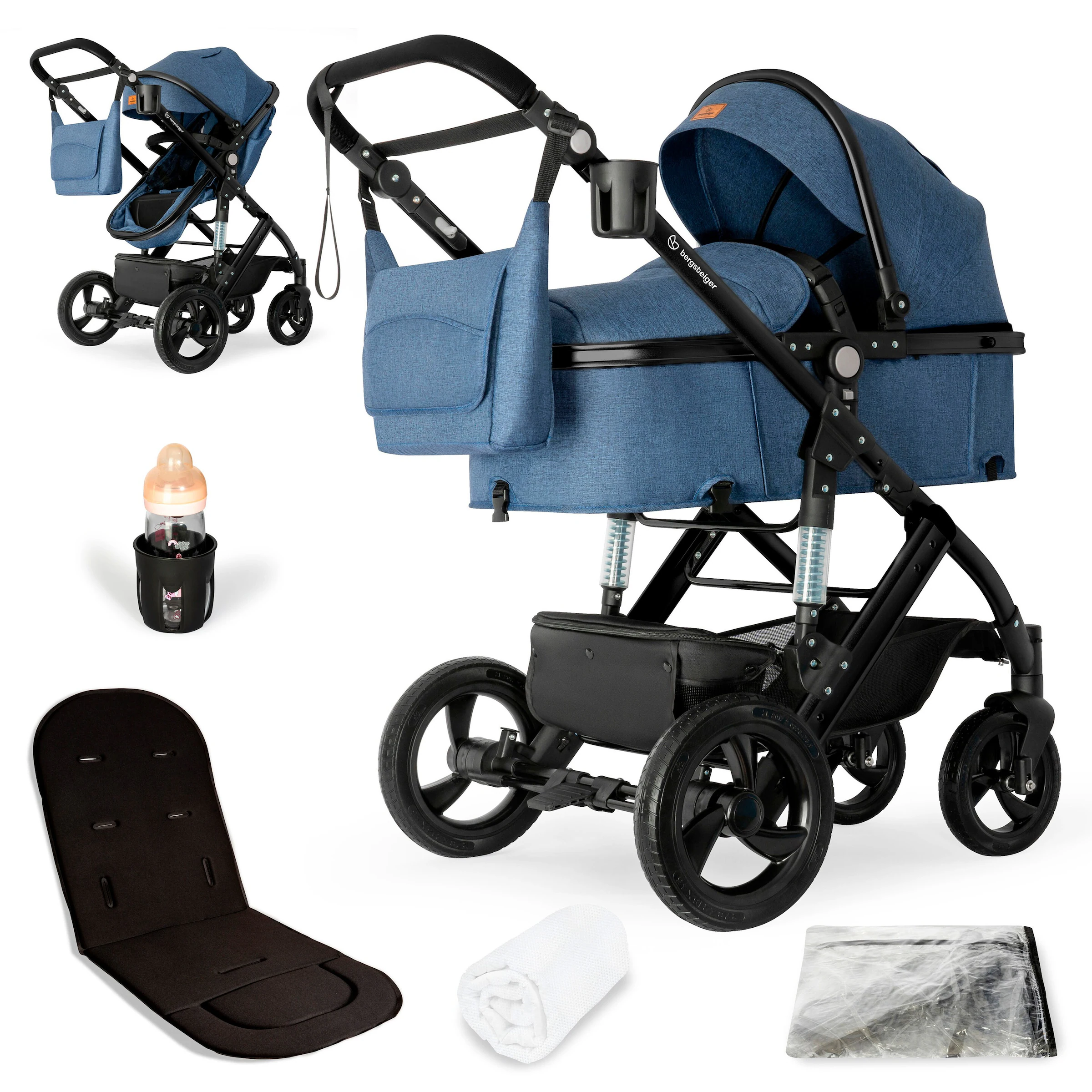 Bergsteiger Kinderwagen Nizza blue | Gestell: black