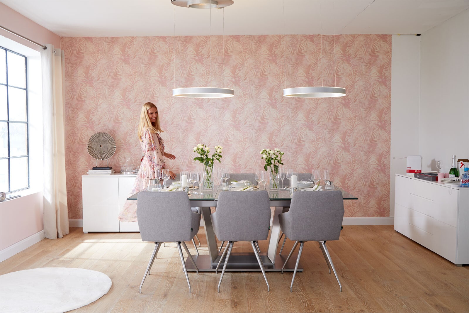 MONDO Esstisch COMEDOR 180-240 x 100 cm Edelstahl /Glas silberfarben