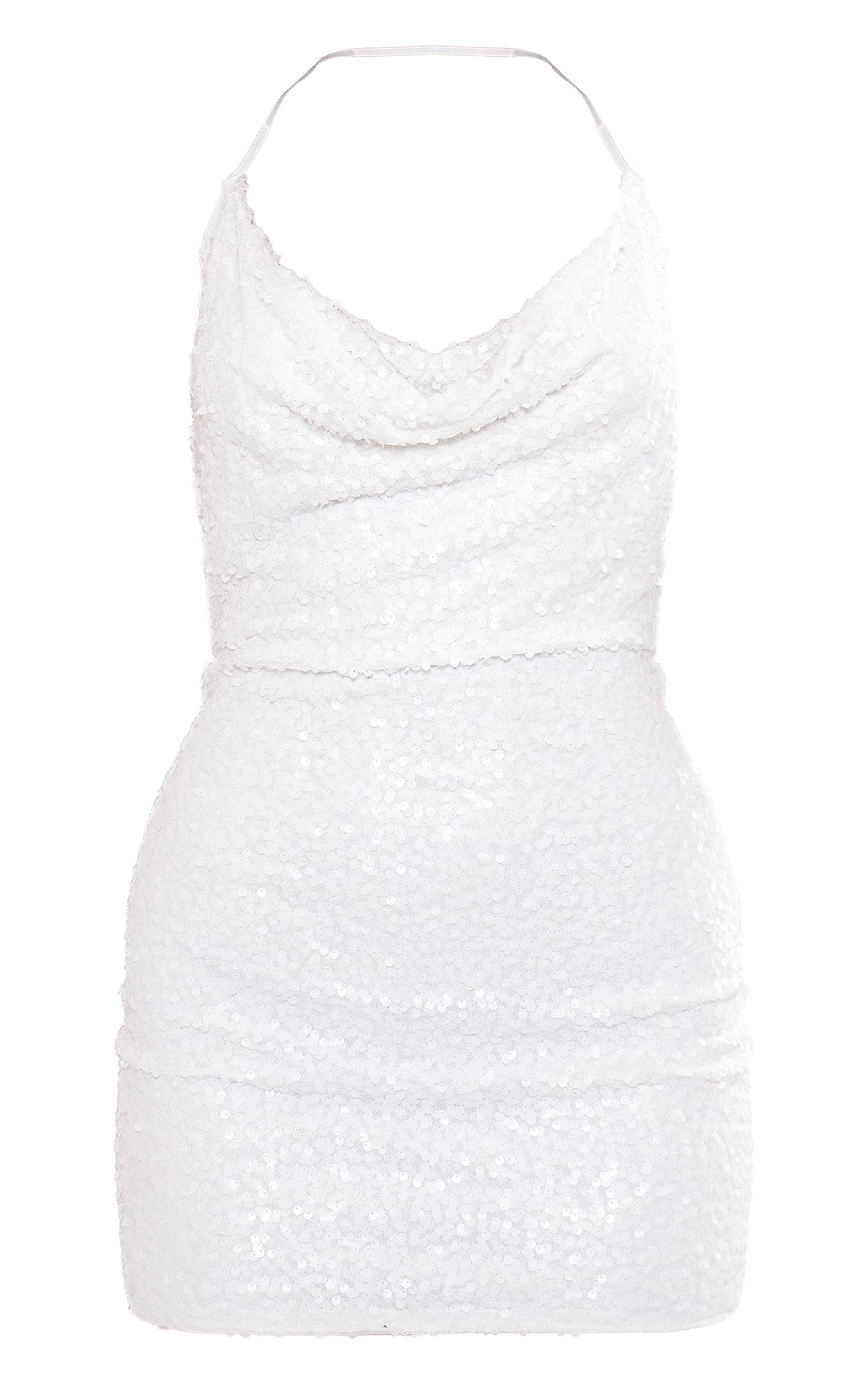 Blanc Robe Moulante À Col Bénitier Dos Nu Avec Sequins Et Lien