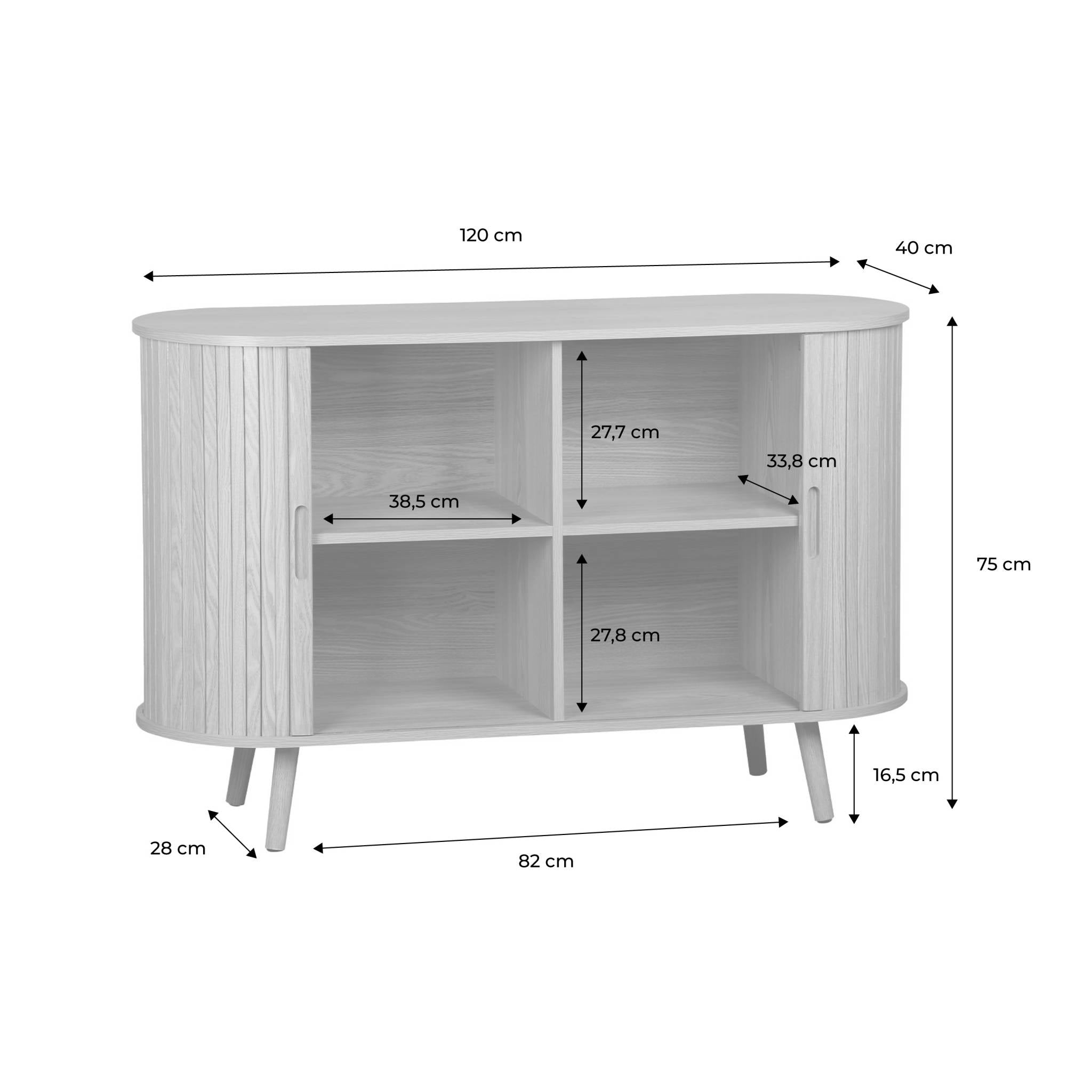 sweeek - Scandinavisch dressoir met 2 schuifdeuren, 120cm