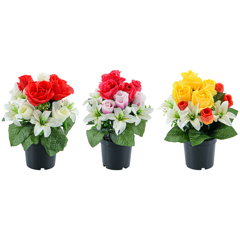 Potée artificielle de roses et de lys