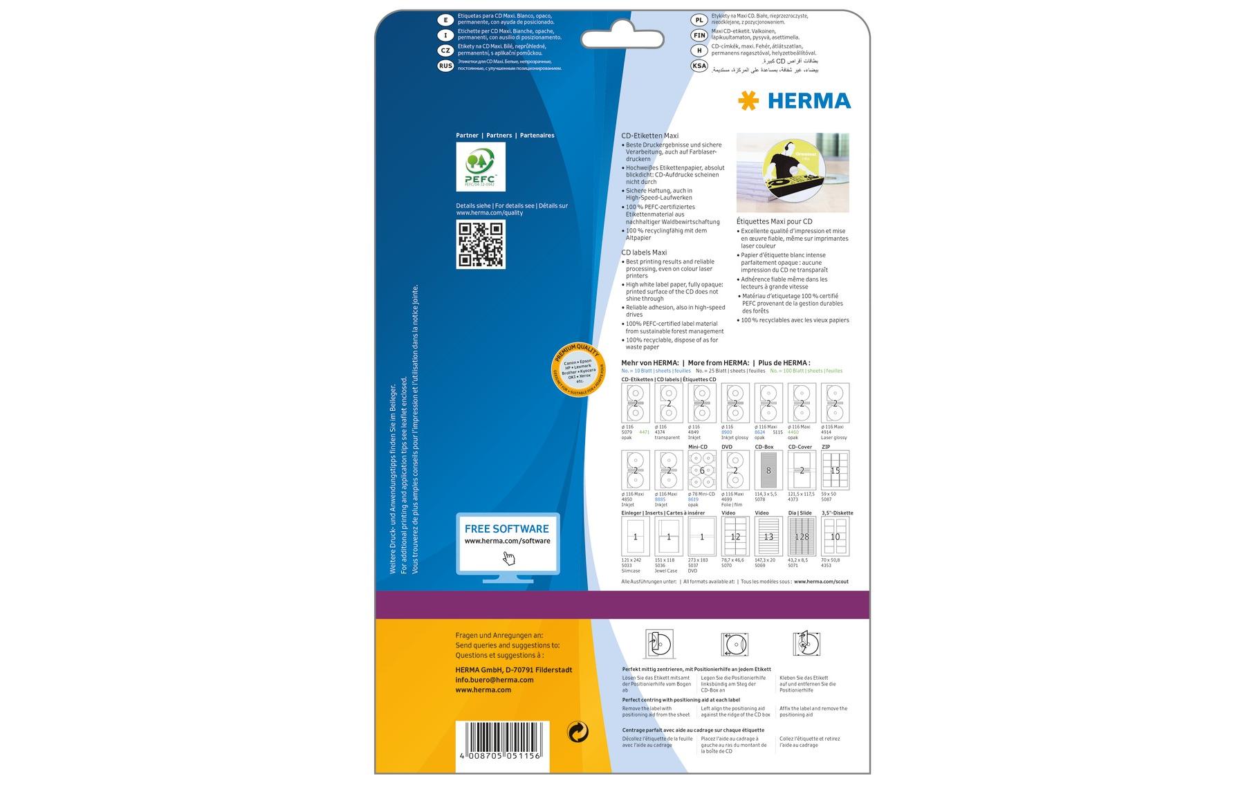 CD-Etiketten 5115 Ø 116 mm Weiss, 25 BlattBedruckbare und selbstklebende Etiketten für CD
