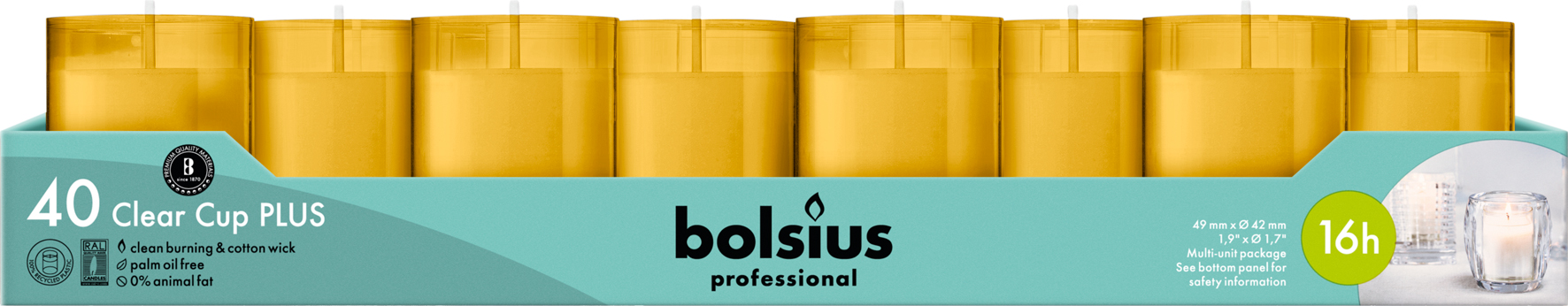 Bolsius Horeca Clear Cups 55/42 Tray 40 Amber (40 stuks)
