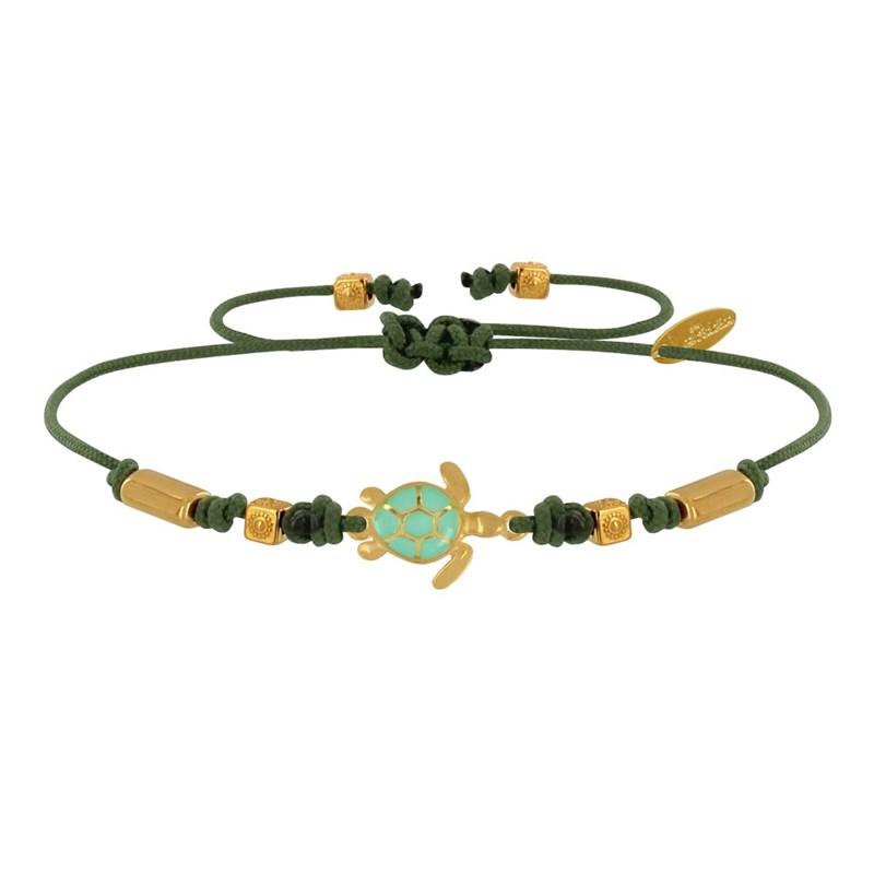 Bracelet Lien Laiton Doré Tortue Émaillé Turquoise - Vert kaki