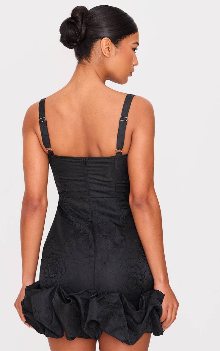 Noir Robe Mini À Ourlet Bouffant En Jacquard