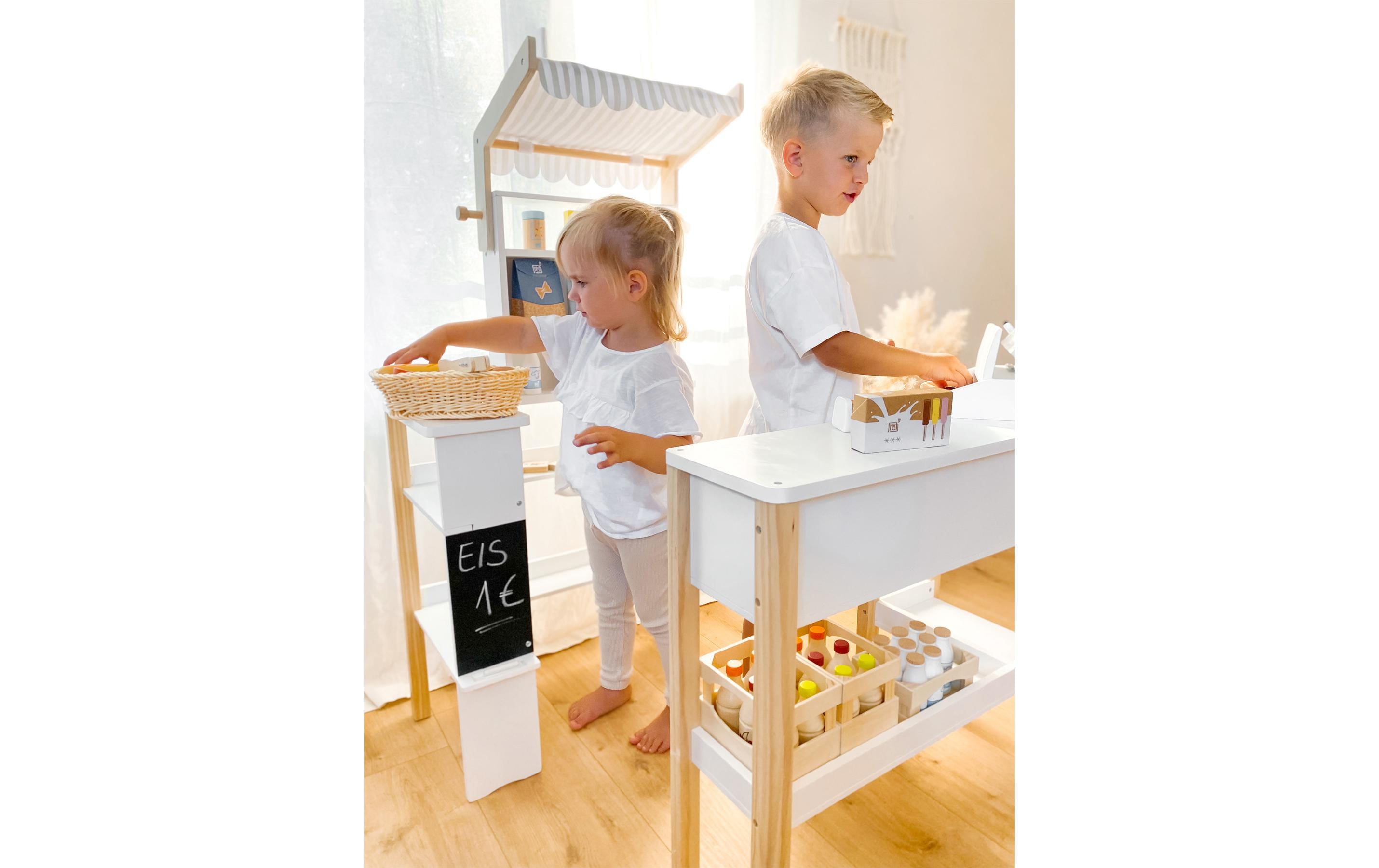 Kaufladen «fresh»<br>Kompakter Kaufladen mit abnehmbarer Stoffmarkise
