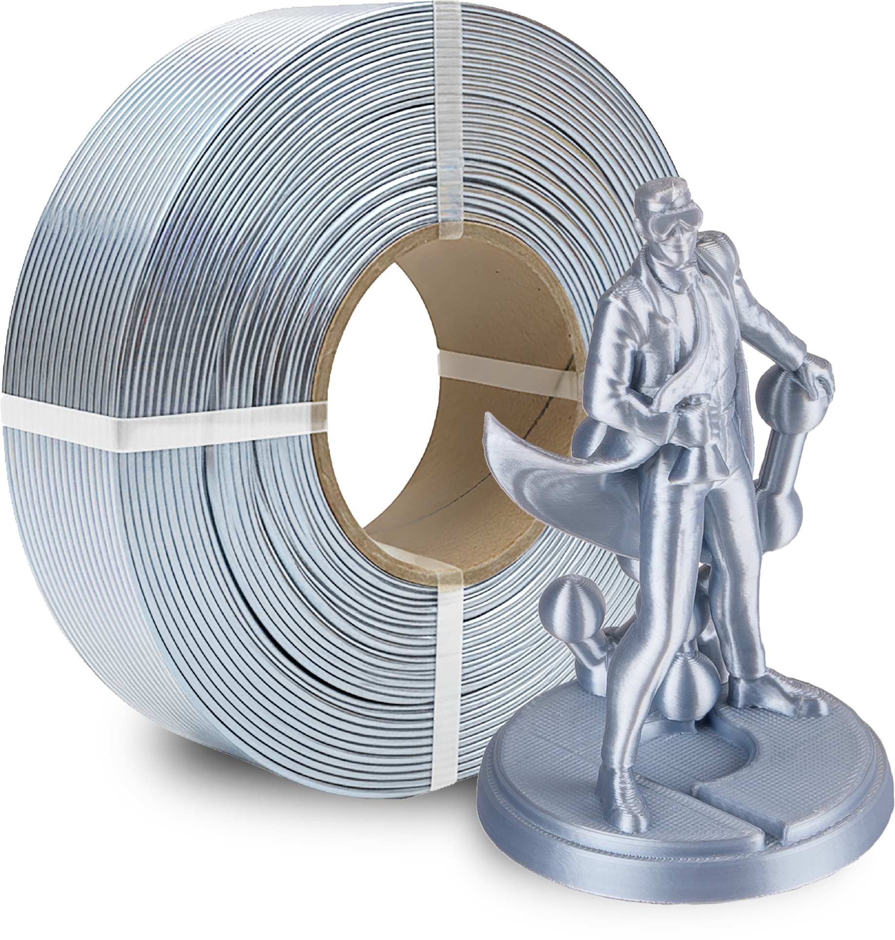 Polymaker  Panchroma™ PLA Refill Silk Silver, 1,75 mm / 1000 g    Der Glanz der Eleganz in Silver, ohne Spule