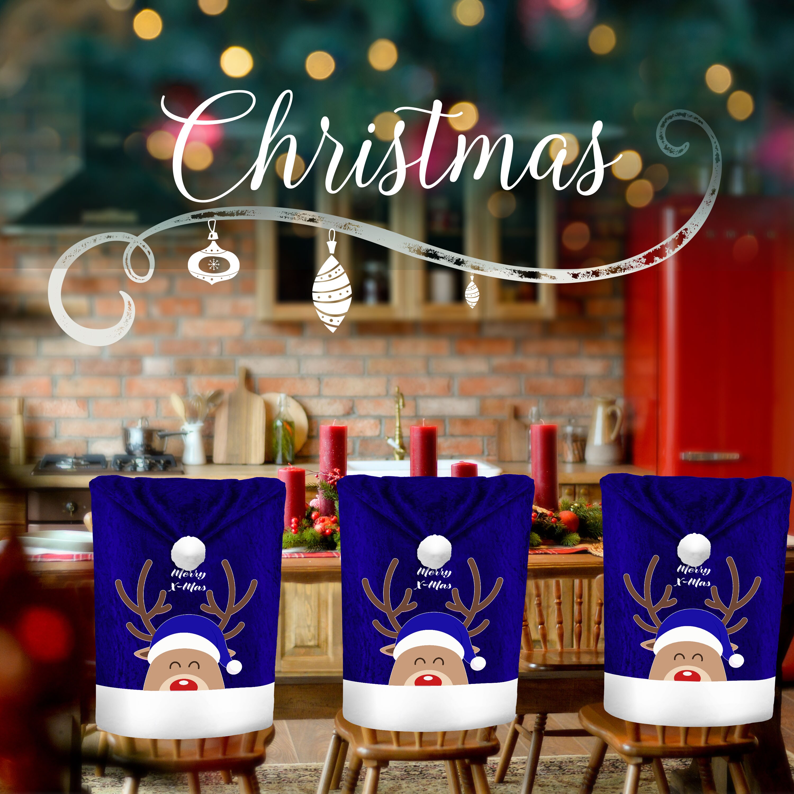 KESSER® Premium Weihnachtsstuhlüberzug Set Stuhlhussen für Weihnachten Nikolausmütze Stuhlbezug Husse Weihnachtsdeko für Stühle Überzieher - Stuhlabdeckung im weihnachtlichen Design
