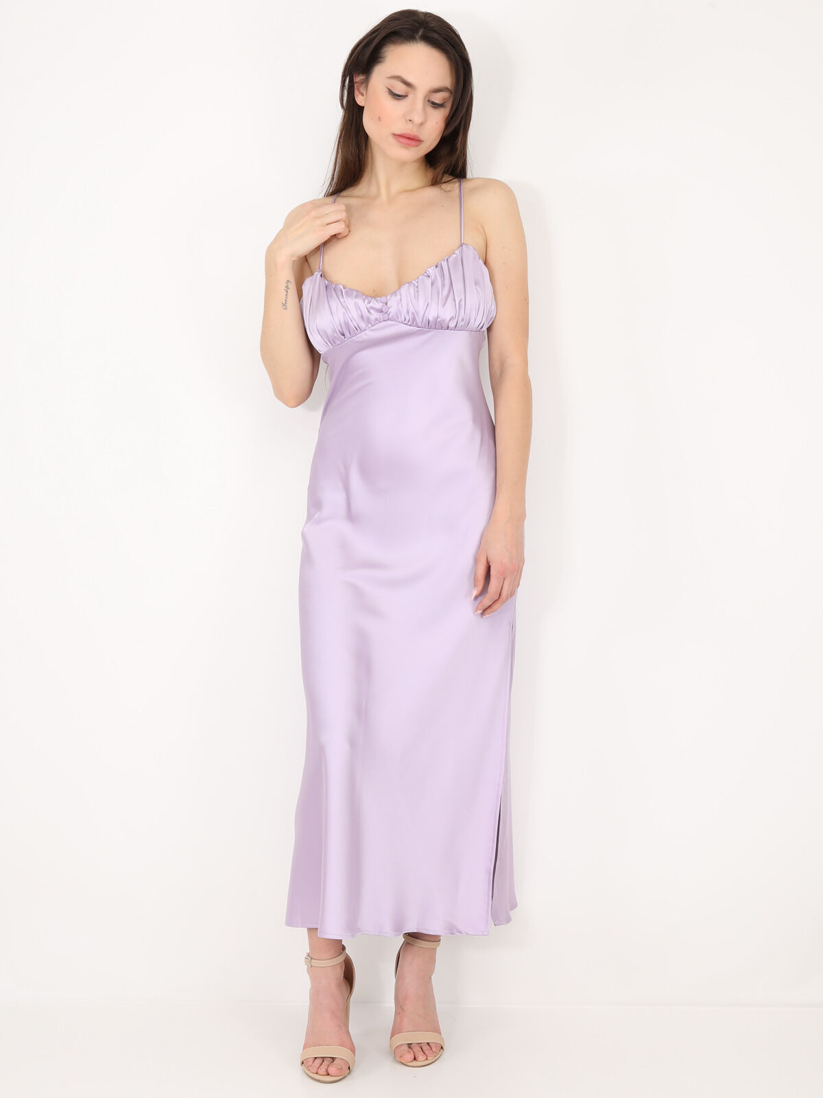Robe satinée style corset froncé- Lilas