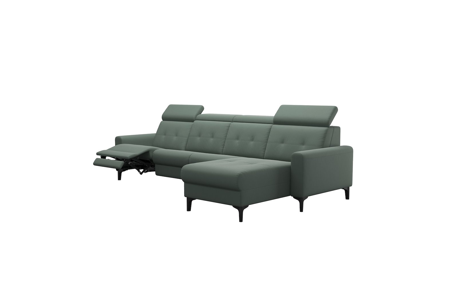 Anna 3-seter med LS Hud Paloma Sage Green med A1 arm og polerte organiske sort alu ben, 14 cm. (Power-Manual-Manual)