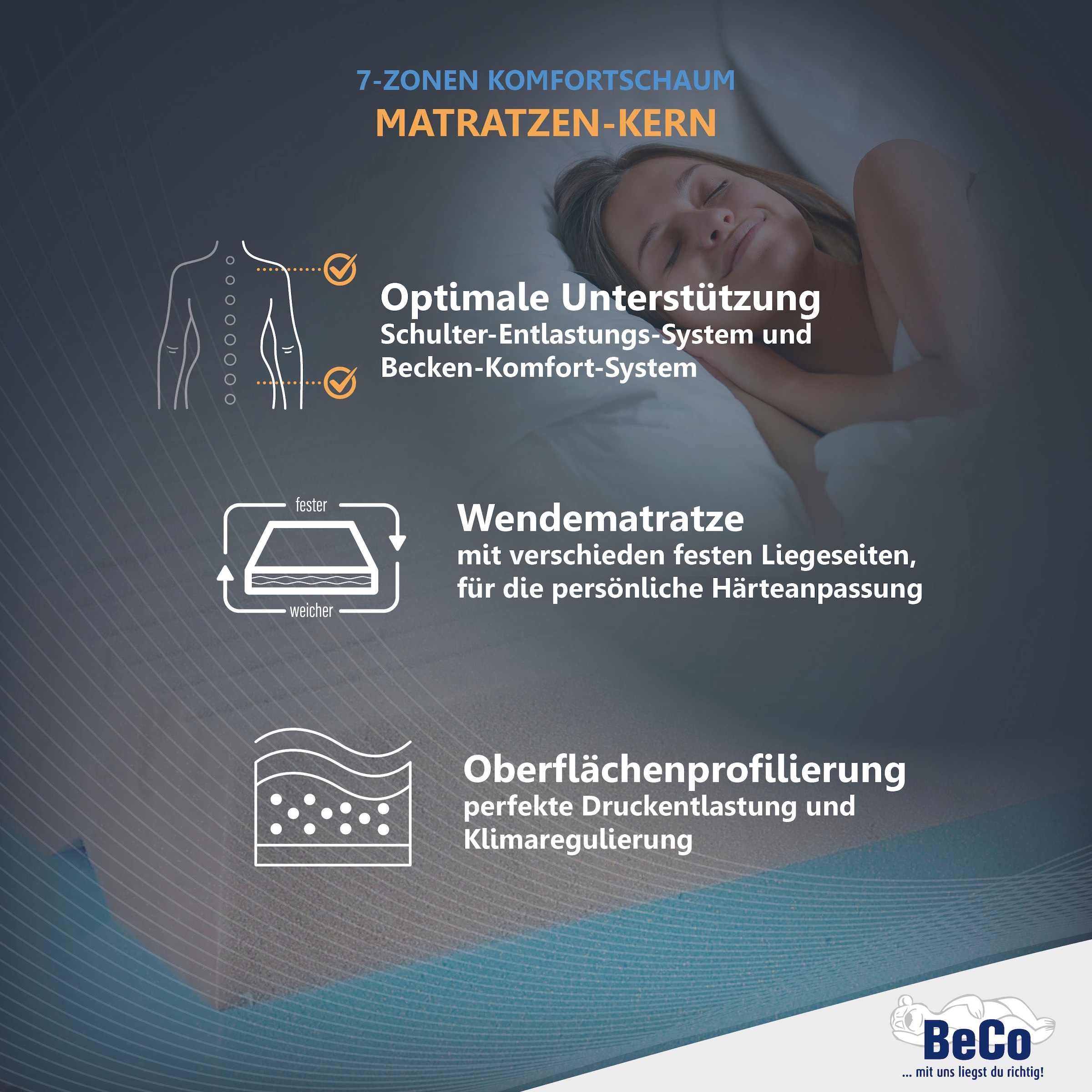 Beco Komfortschaummatratze »2 Dreams, Wendematratze mit 2 unterschiedlich festen Liegeseiten« 21 cm hoch Raumgewicht: 35 kg/m³ 1 Stk. tlg. Matratze in 90x200 cm und weiteren Grössen, mit Gelschaumeinlagen