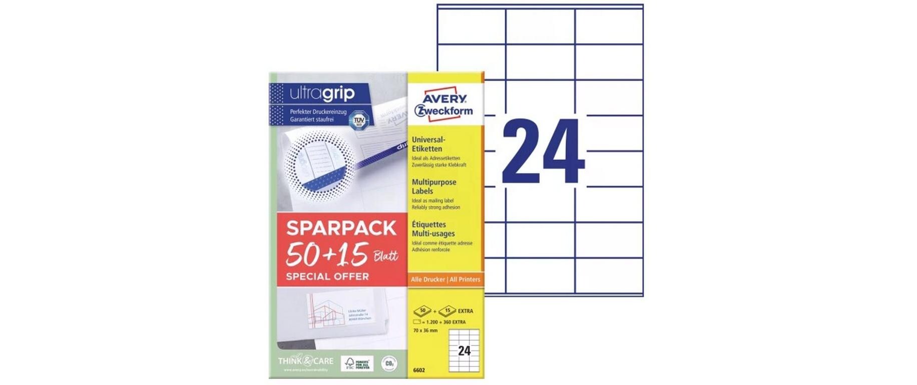 Universal-Etiketten 70 x 36 mm, 1560 Etiketten / 65 BogenWeisses Etikettenbogen Set