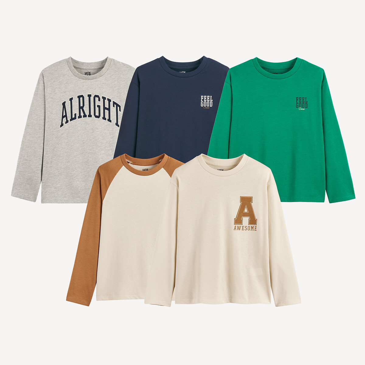 COLEÇÃO LA REDOUTE<br>Conjunto de 5 camisetas de manga comprida com estampa