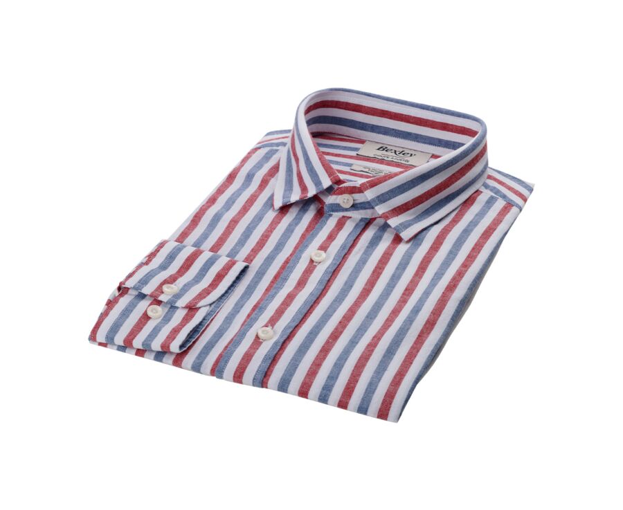 Chemise coton lin rayée Bleu vintage Rouge et Blanc - SIMONIN