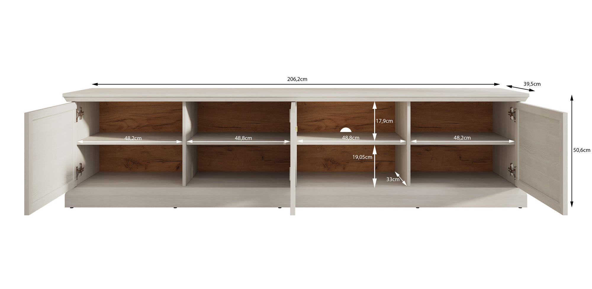 Leroy - TV-Meubel - Wit eiken - 206 cm