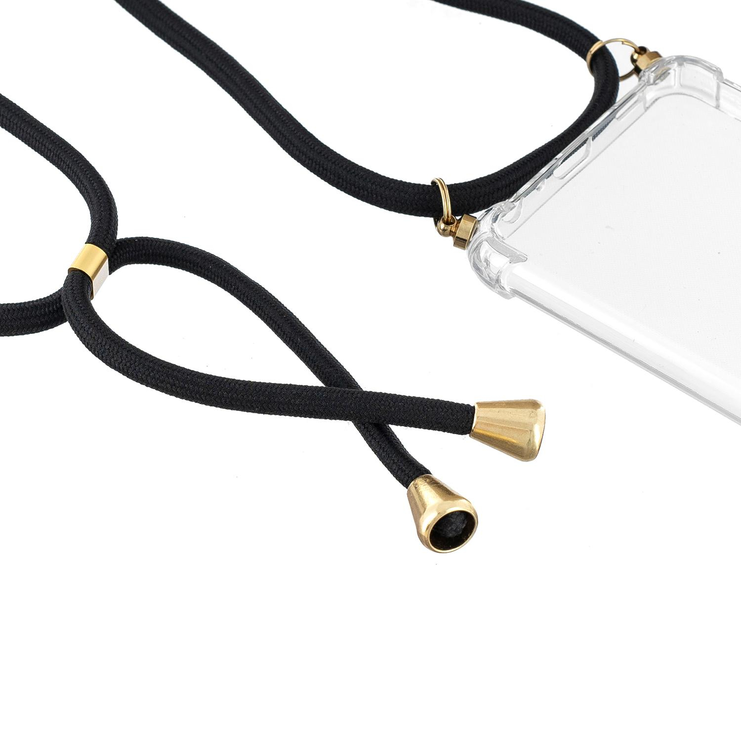 Samsung Galaxy A32 (4G) Necklace Gummi Hülle Air Cushion Fallschutz   Handykette (150cm) - Schwarz / Gold