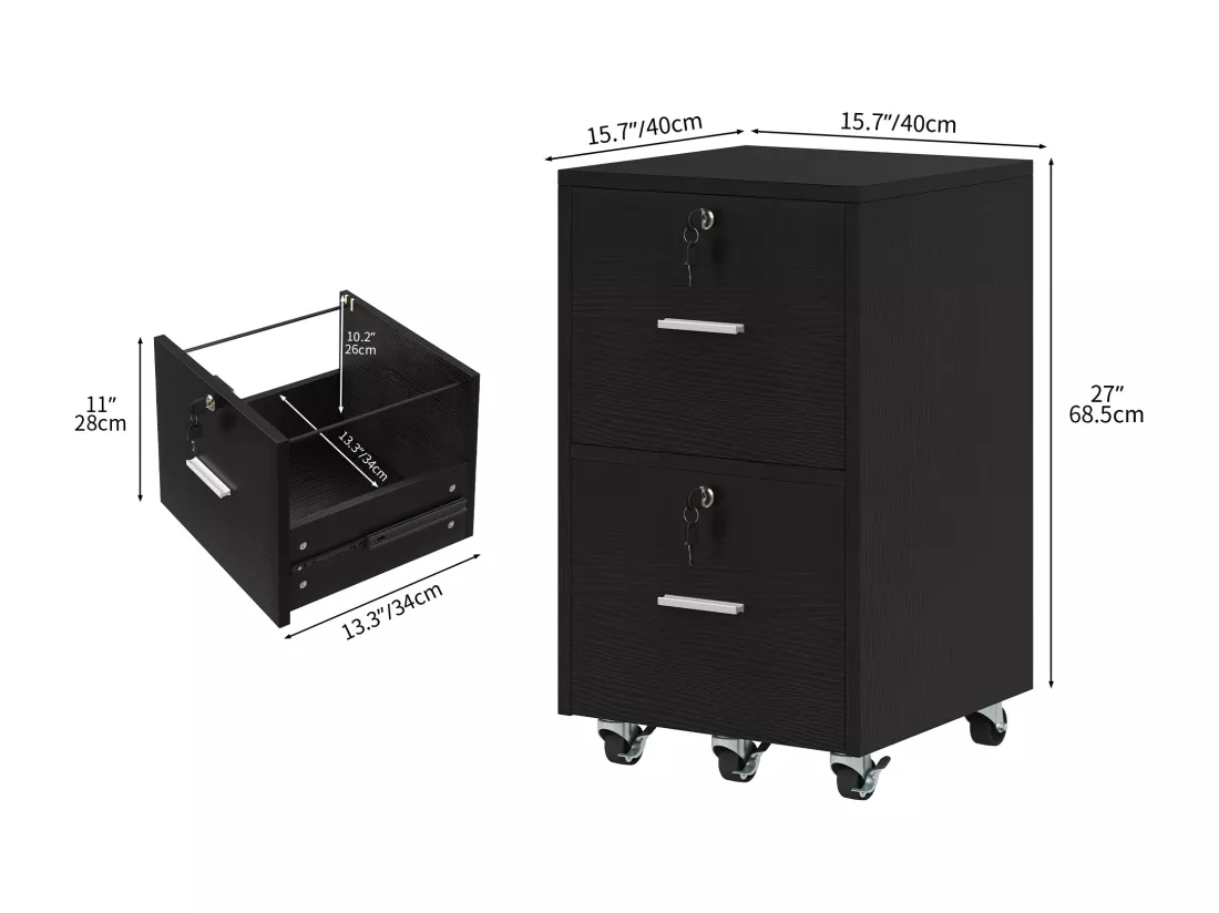 YITAHOME Armoire de Classement Mobile à Roulettes - Table d'imprimante Verrouillable, 2 tiroirs, Noir
