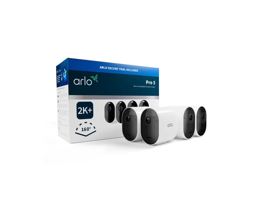 Arlo Pro 5 - Netværksovervågningskamera - udendørs - vejrbestandig - farve (Dag/nat) - 2688 x 1520 - audio - trådløs - WiFi (pakke med 4)