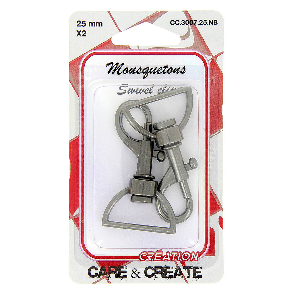 Lot de 2 mousquetons argent mat 25mm