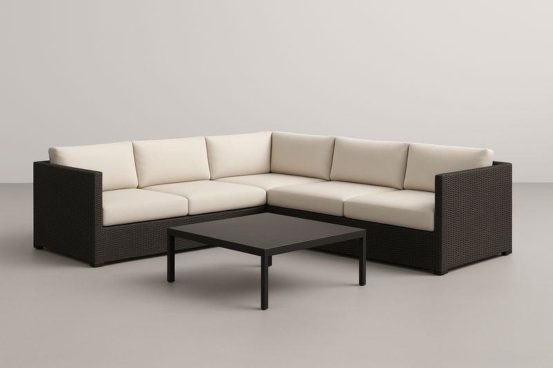 Ecksofa Set Rattan L-Form Cremekissen Aluminiumrahmen