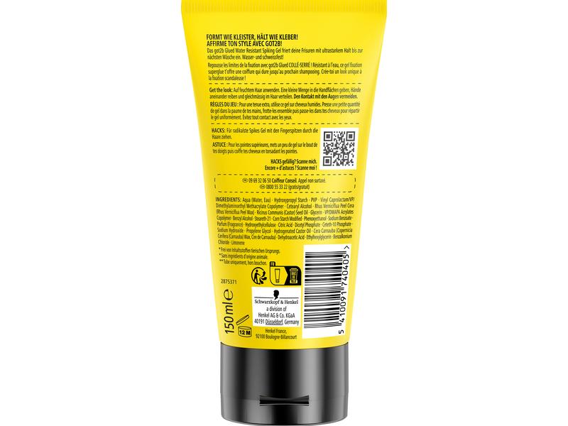 Schwarzkopf got2b Haargel glued 150 ml Wasserfestes Styling Gel